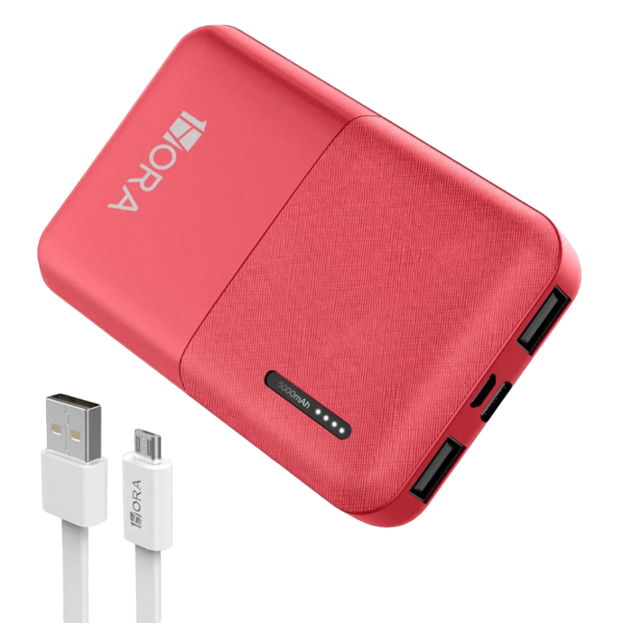 Power Bank GAR103, 5000mAh, Doble Puerto USB, Carga Rápida y Diseño Compacto - Rojo